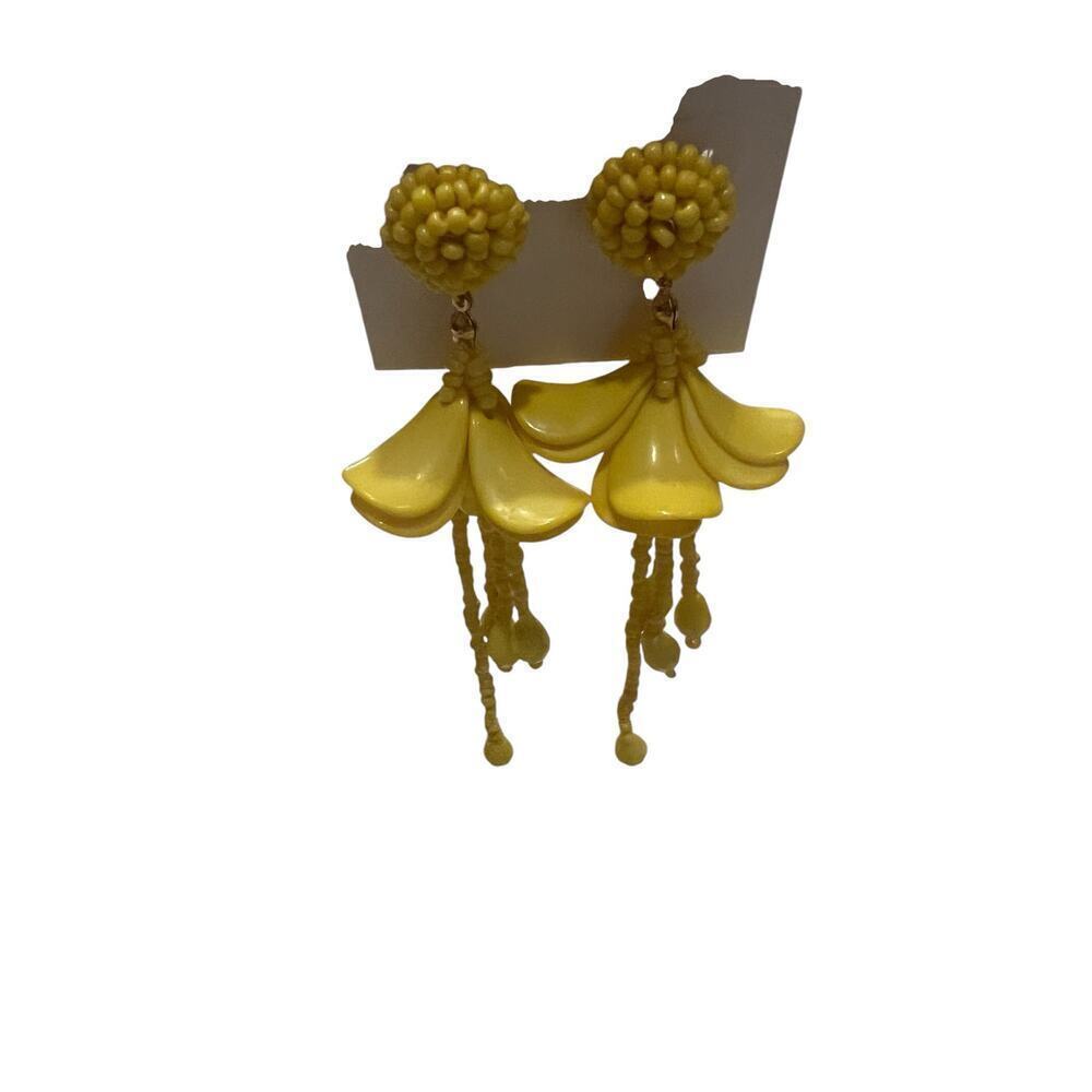 Aqua Womens Flower Tassel Beaded Earrings Floral Petal Lightweight Yellow NWT